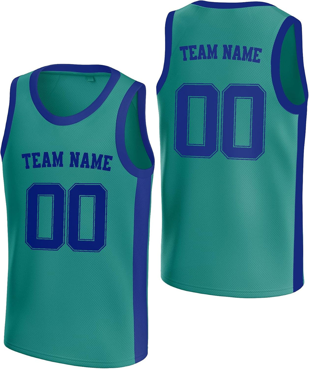 Custom Teal and Royal Blue Basketball Jersey with Name and Number