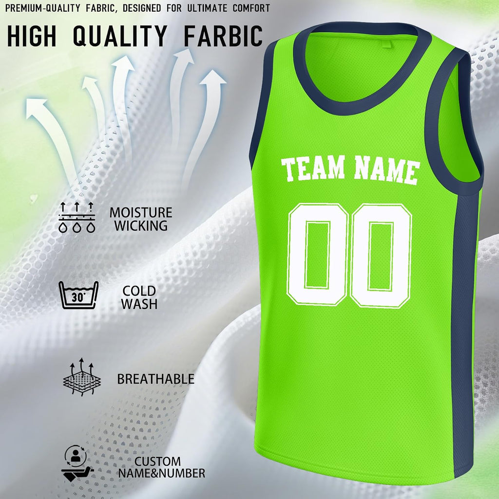 Custom Lime Green and Navy Basketball Jersey - Personalized Name and Number Team Uniform