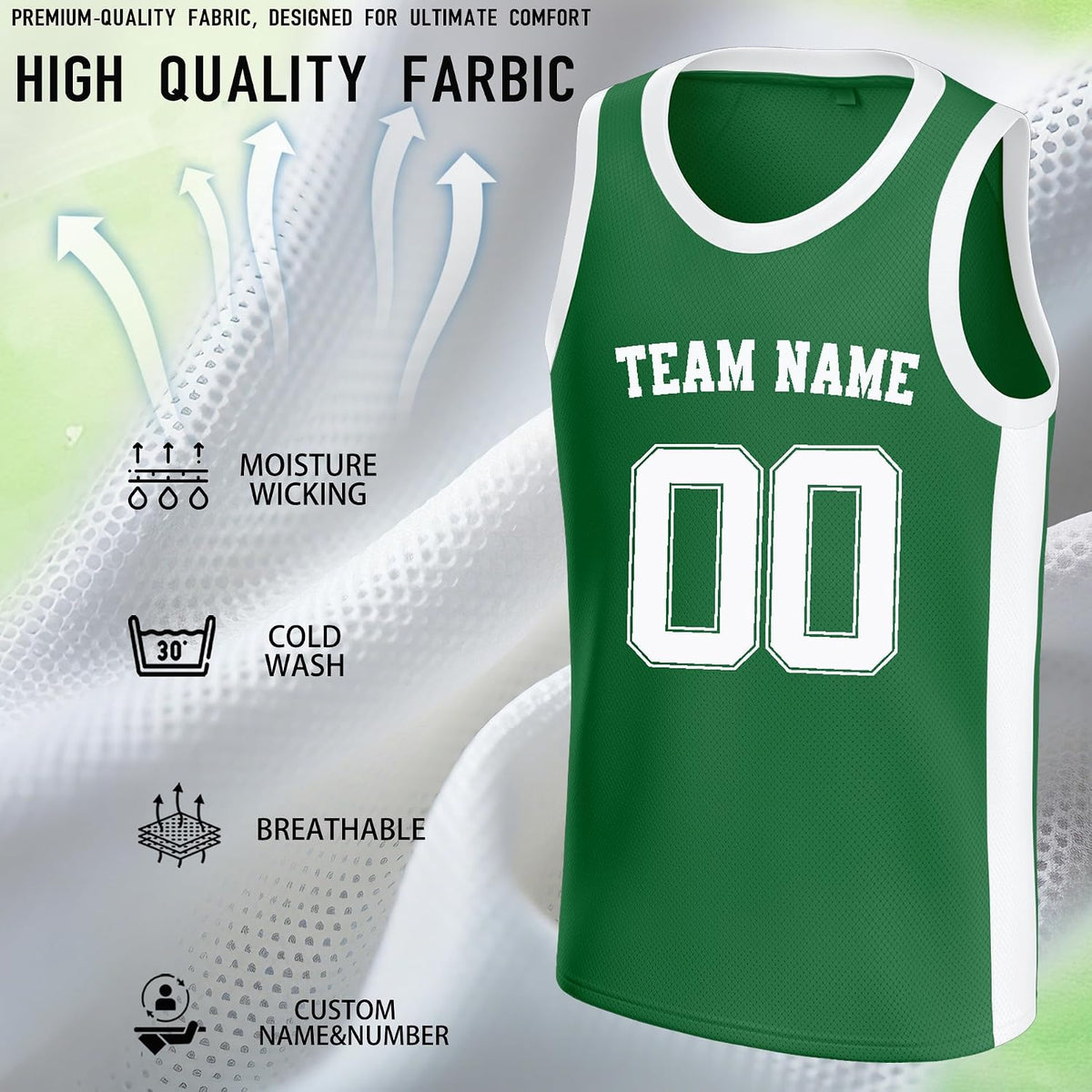Custom Green and White Basketball Jersey