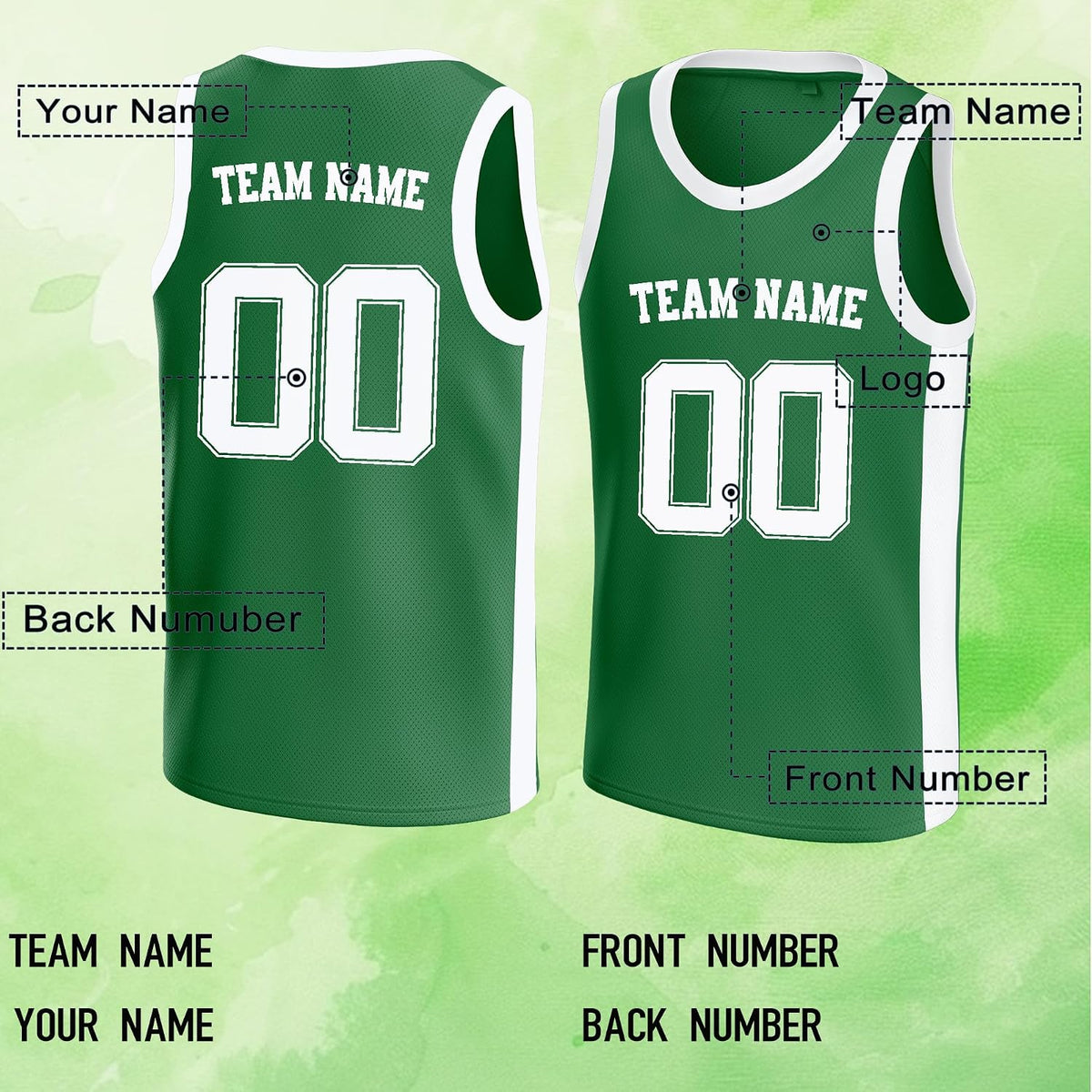 Custom Green and White Basketball Jersey
