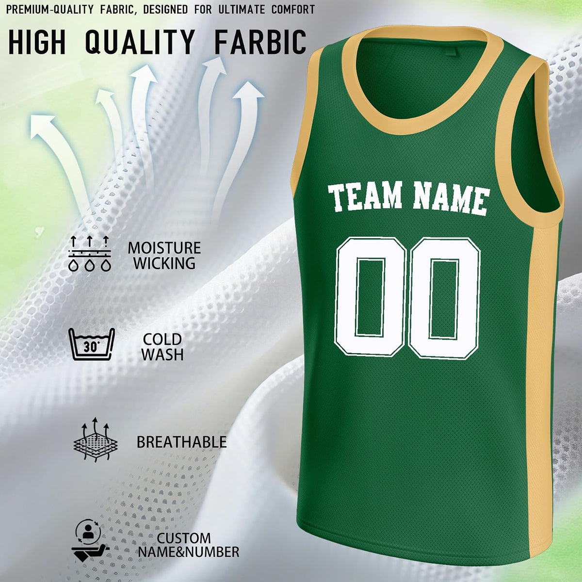 Custom Green and Gold Basketball Jersey