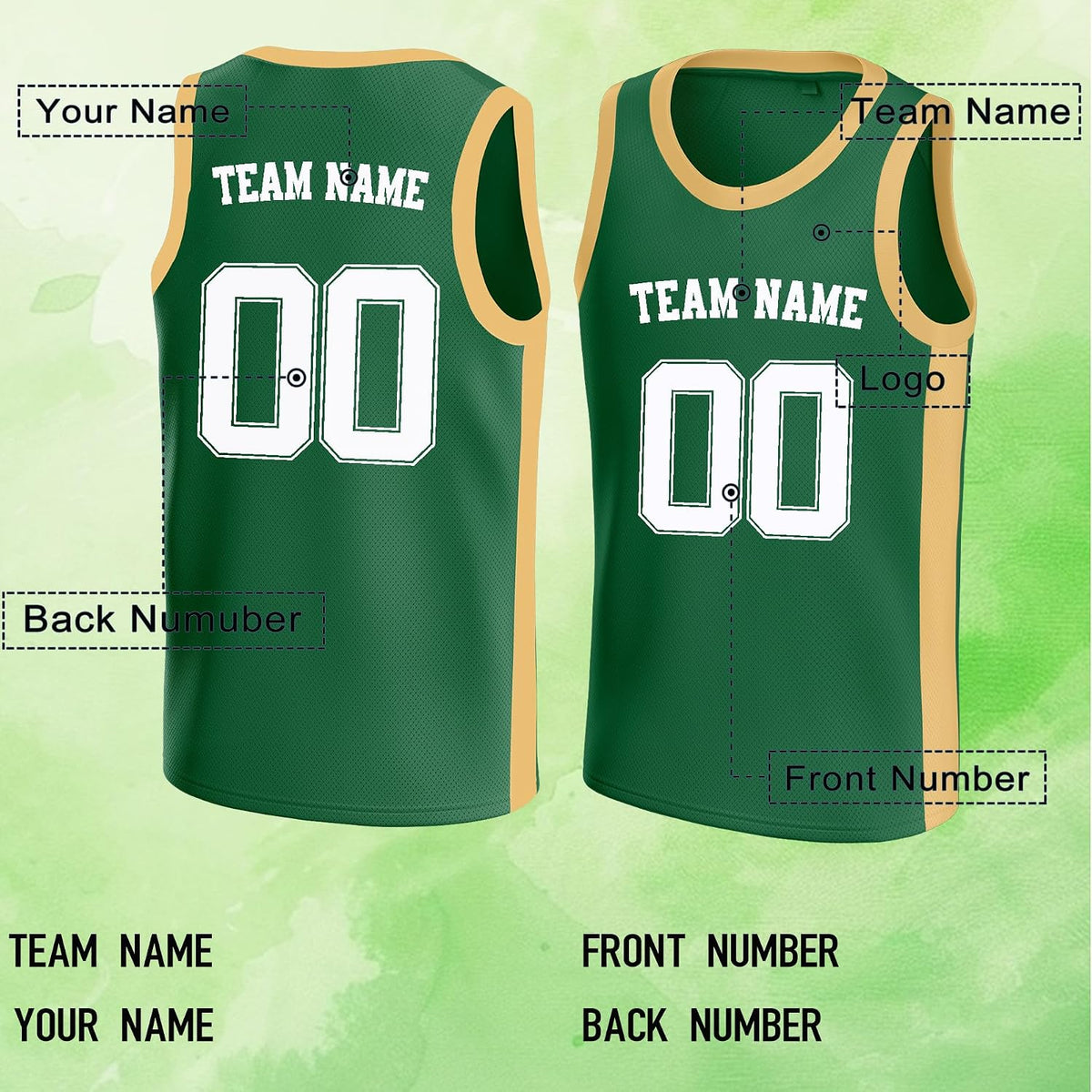 Custom Green and Gold Basketball Jersey