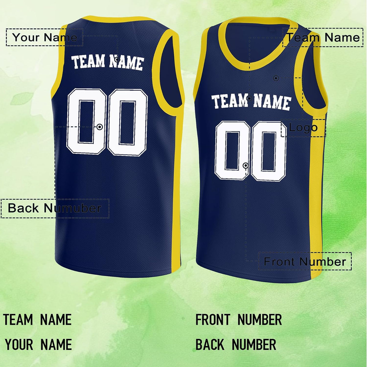 Custom Navy and Gold Basketball Jersey - Personalized Name and Number Team Uniform
