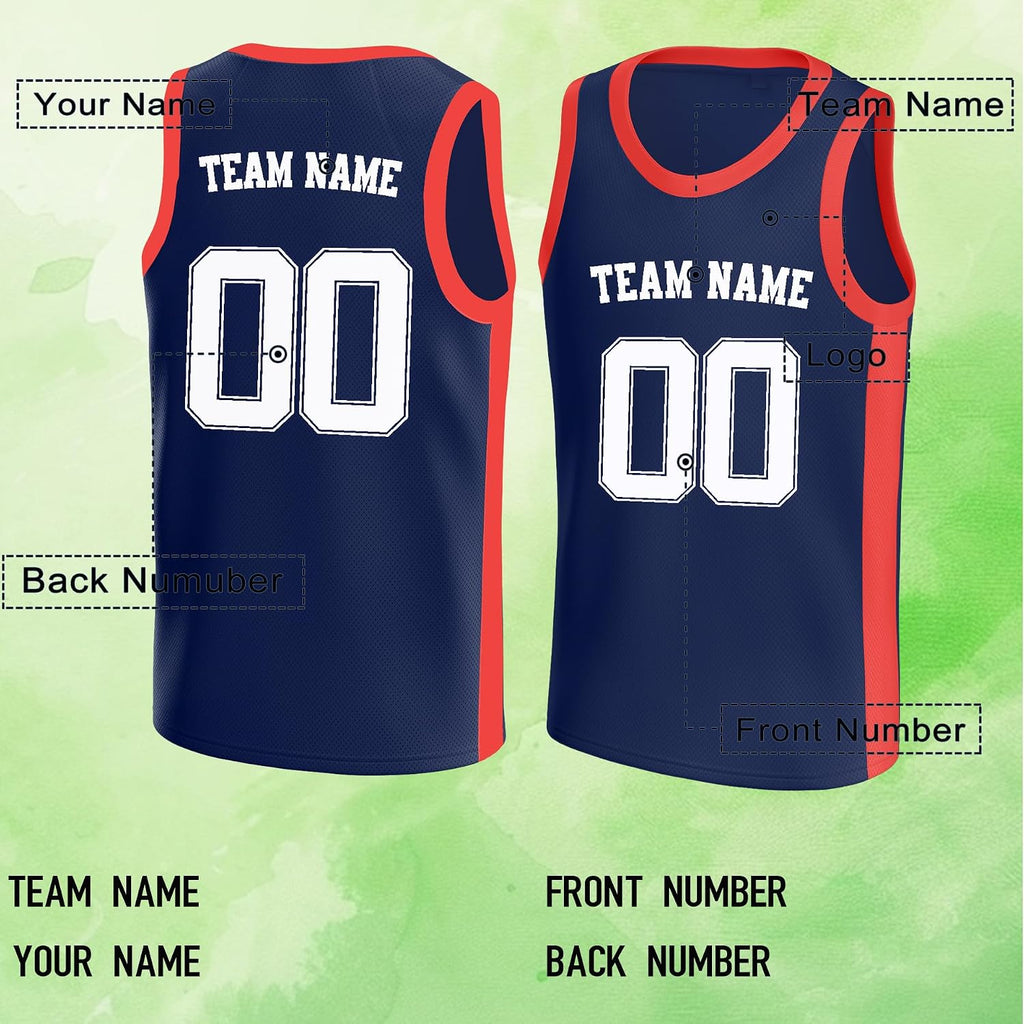 Custom Navy and Red Basketball Jersey
