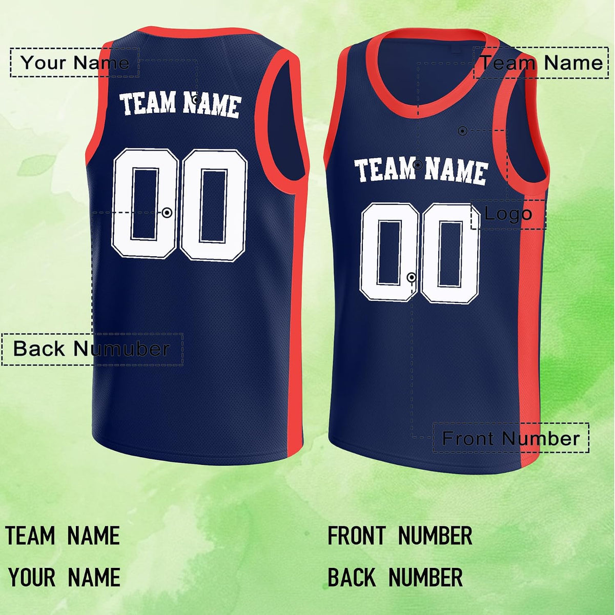 Custom Navy and Red Basketball Jersey