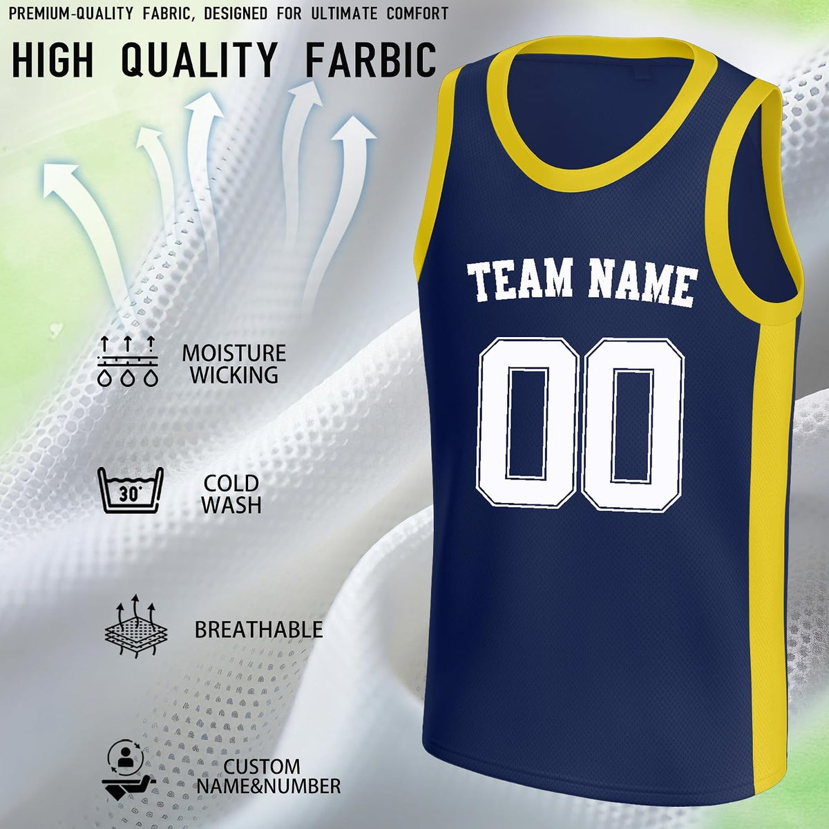 Custom Navy and Gold Basketball Jersey - Personalized Name and Number Team Uniform