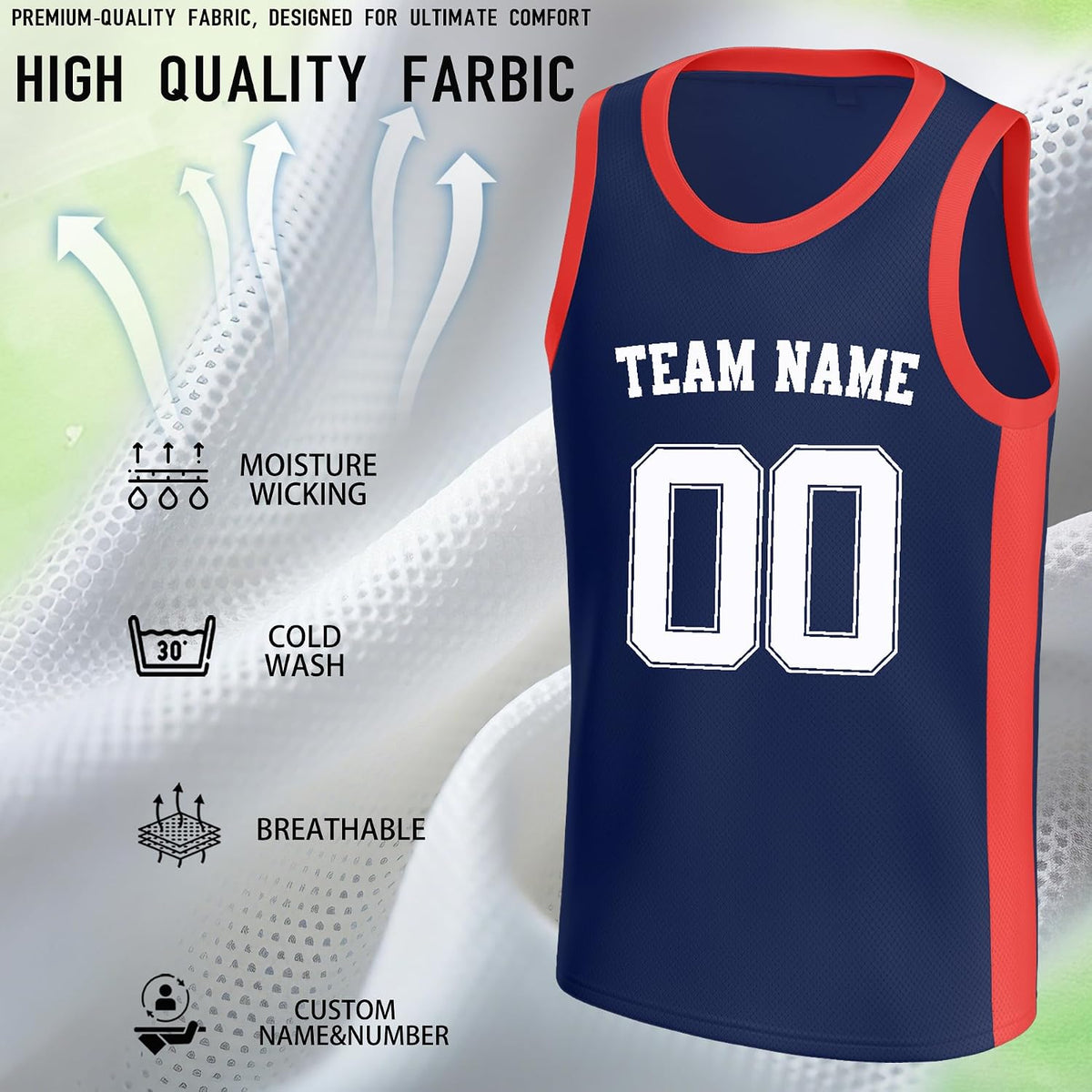 Custom Navy and Red Basketball Jersey