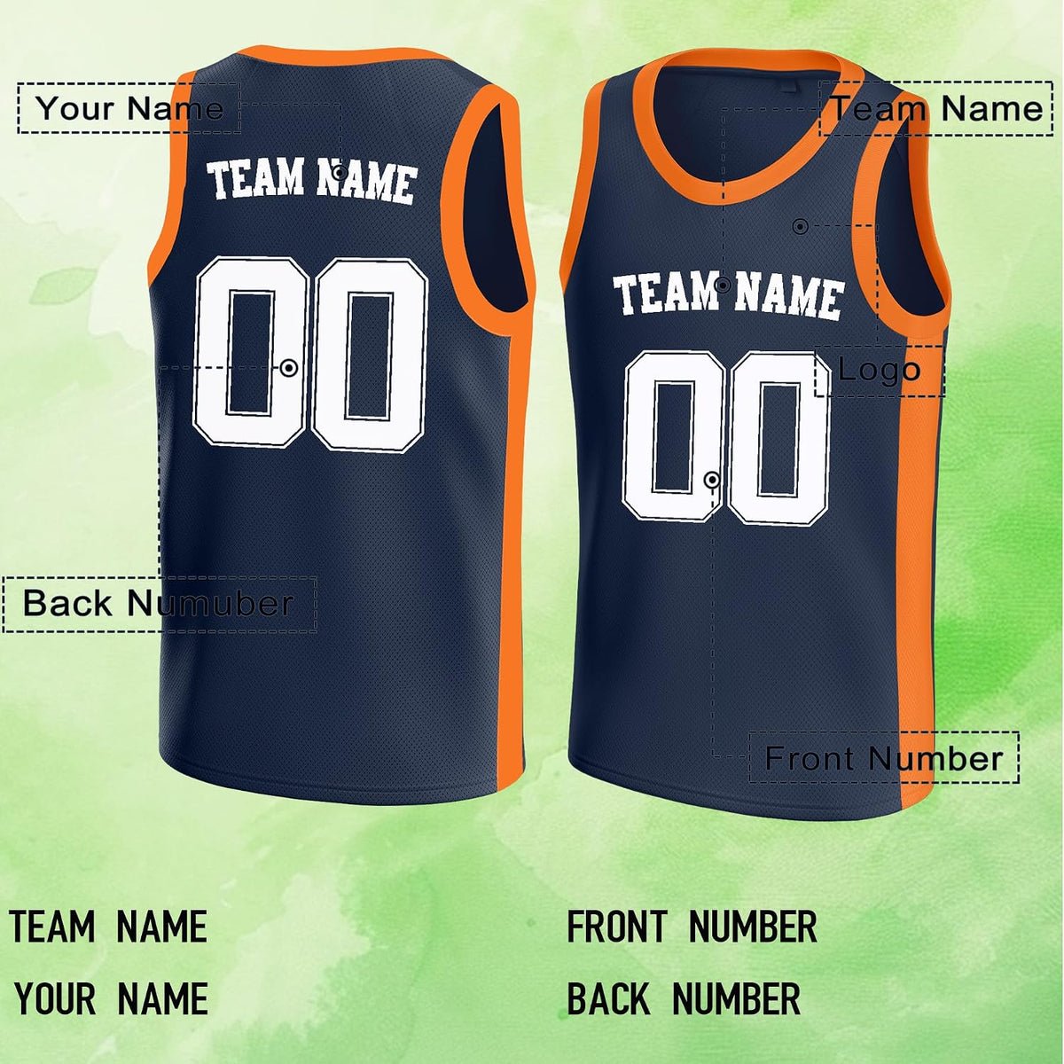 Custom Navy and Orange Basketball Jersey - Personalized Name and Number Team Uniform