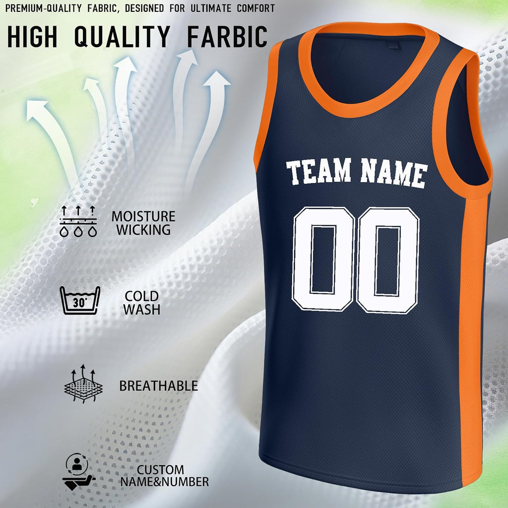 Custom Navy and Orange Basketball Jersey - Personalized Name and Number Team Uniform