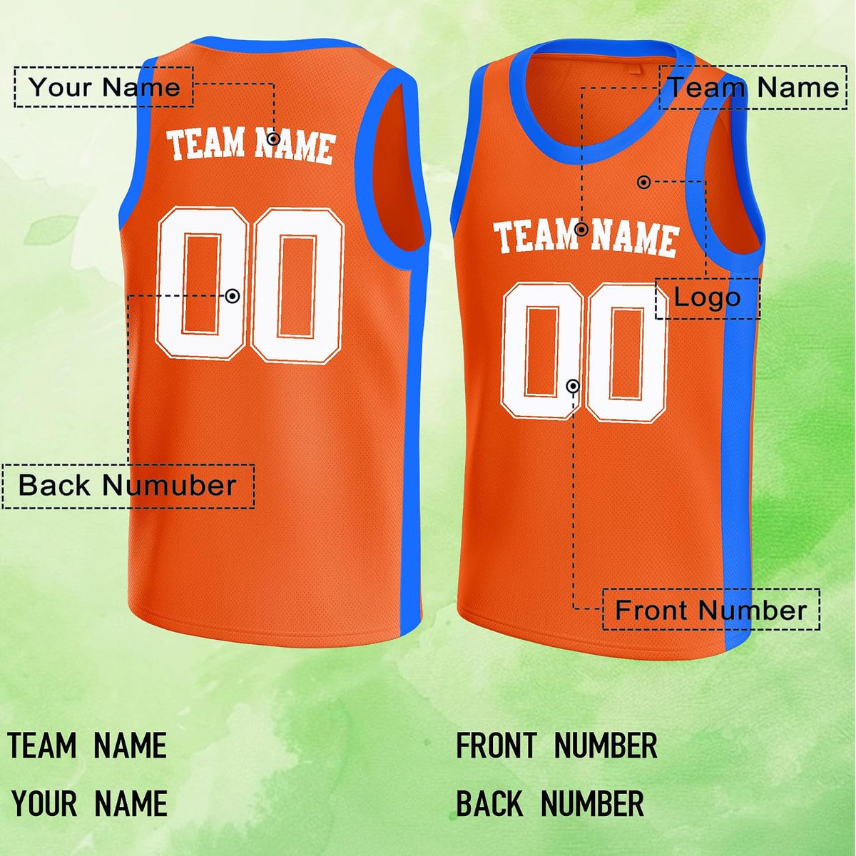 Custom Orange and Blue Basketball Jersey
