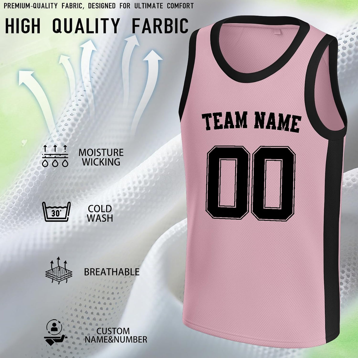 Custom Light Pink and Black Basketball Jersey