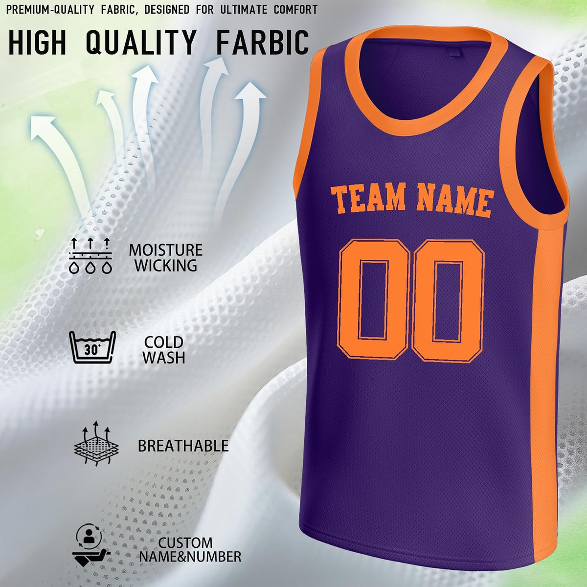 Custom Purple and Orange Basketball Jersey