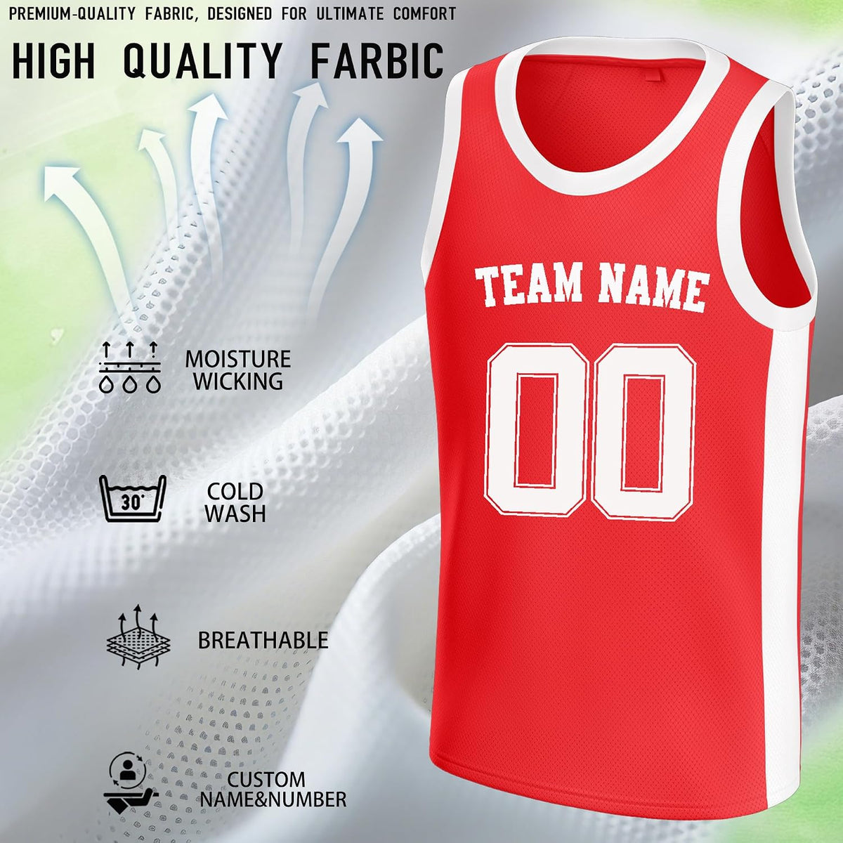 Custom Red and White Basketball Jersey