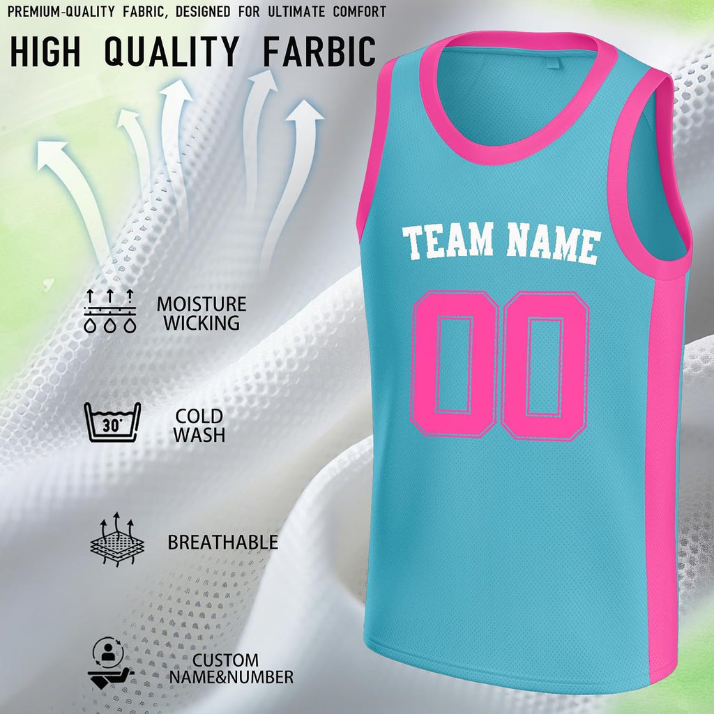 Custom Teal and Pink Basketball Jersey with Name and Number