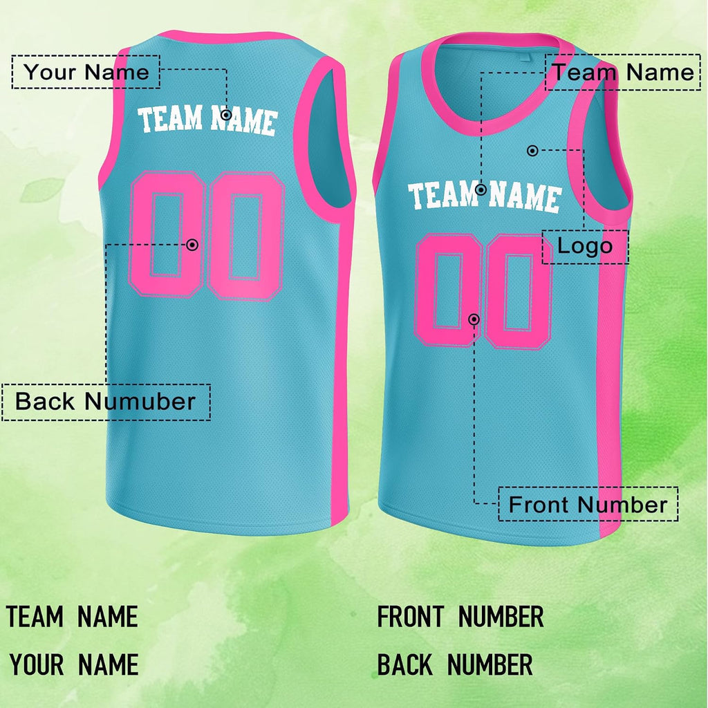 Custom Teal and Pink Basketball Jersey with Name and Number