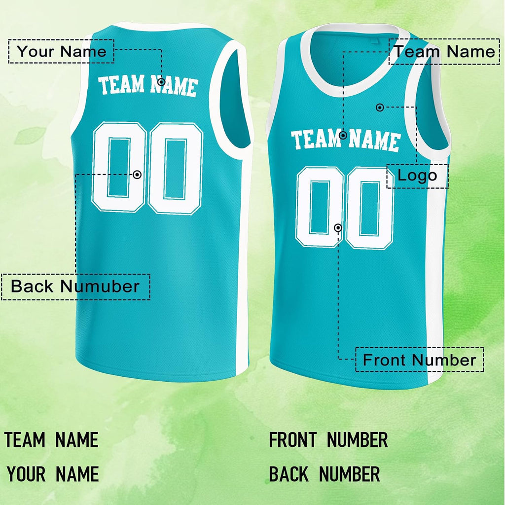 Custom Teal and White Basketball Jersey with Name and Number