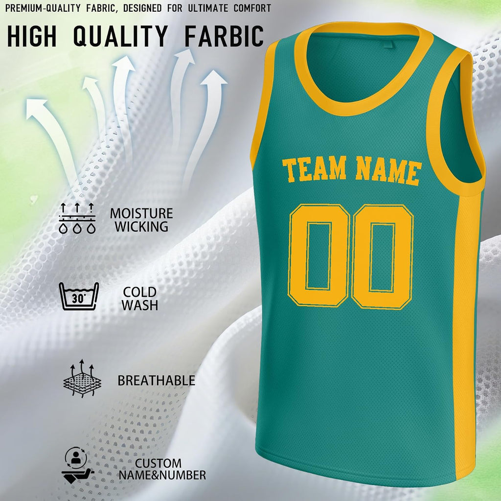 Custom Teal and Gold Basketball Jersey