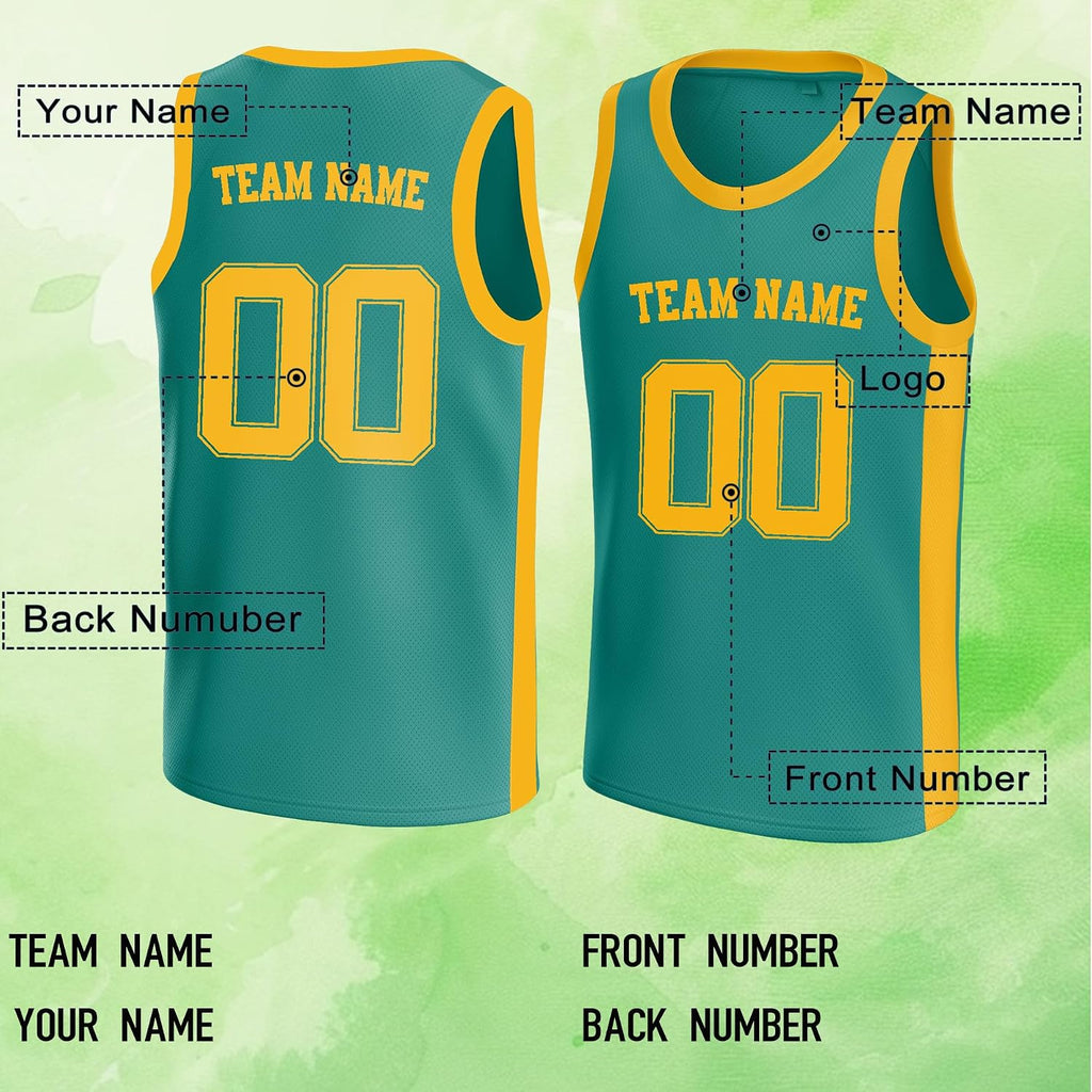 Custom Teal and Gold Basketball Jersey