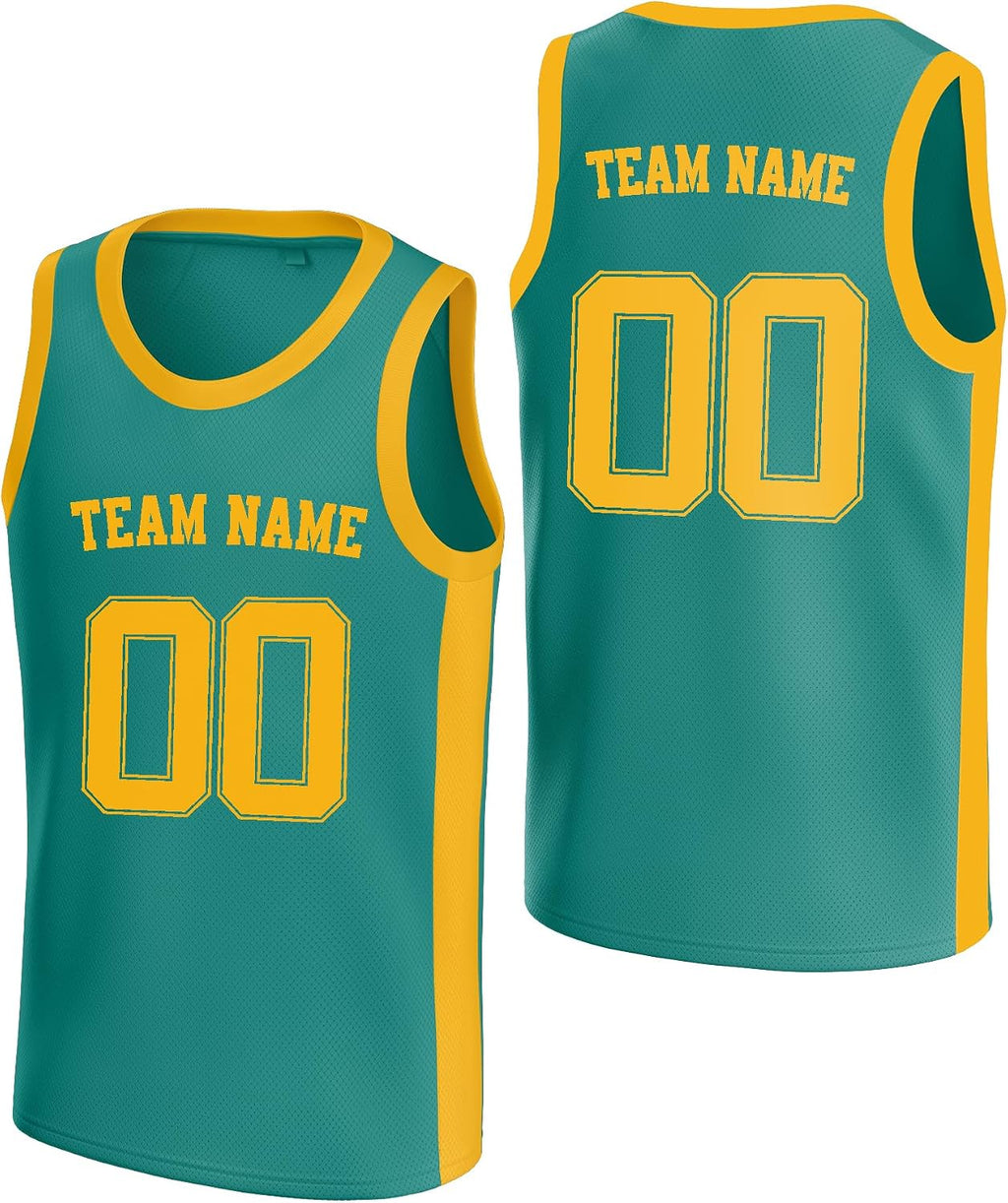 Custom Teal and Gold Basketball Jersey