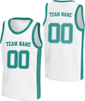 Custom White and Teal Basketball Jersey with Name and Number