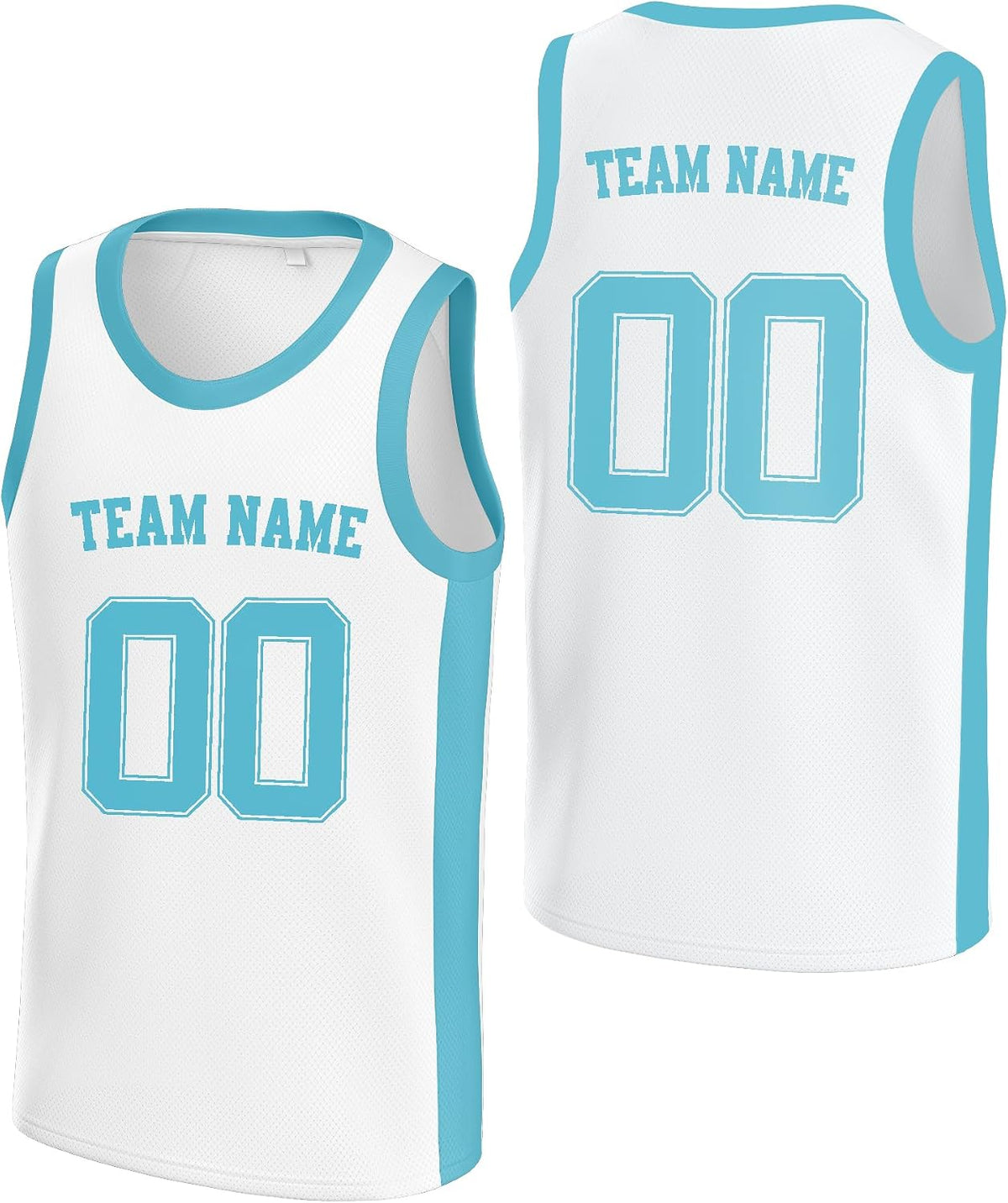 Custom White and Light Cyan Basketball Jersey with Name and Number