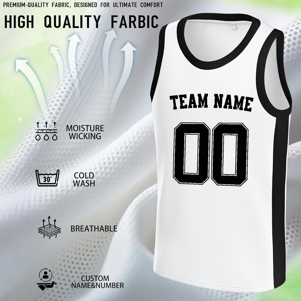Custom White and Black Basketball Jersey