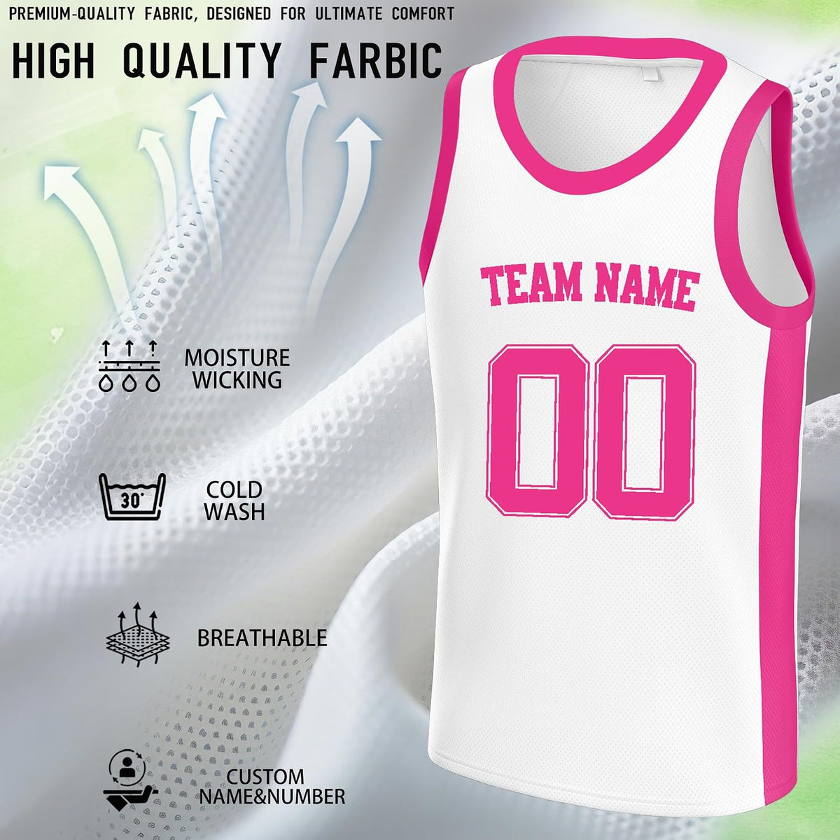 Custom White and Pink Basketball Jersey
