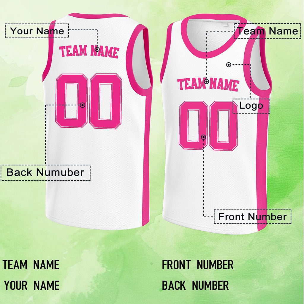 Custom White and Pink Basketball Jersey
