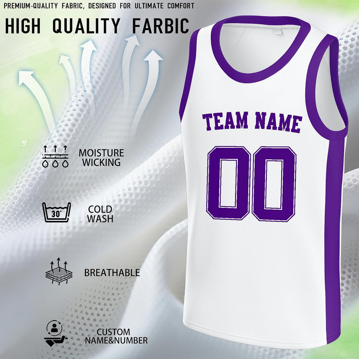 Custom White and Purple Basketball Jersey