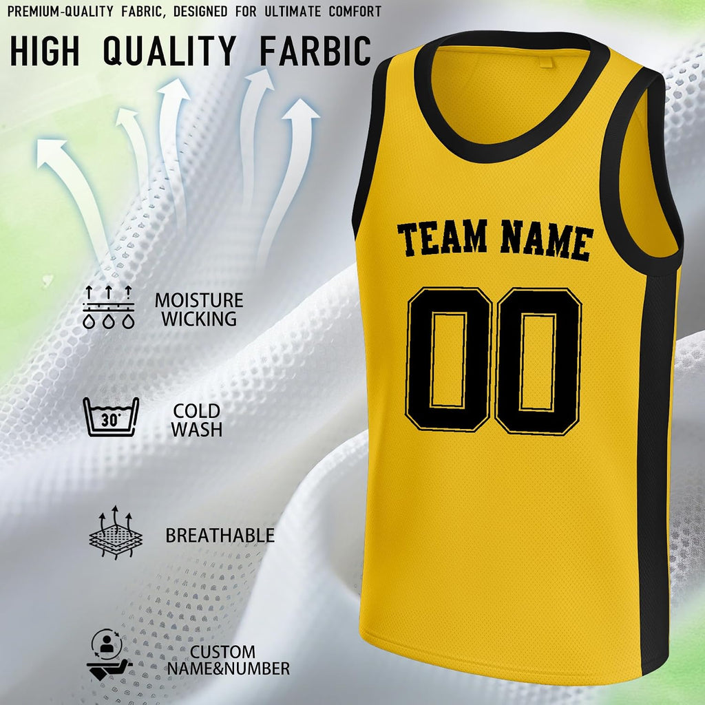 Custom Yellow and Black Basketball Jersey with Name and Number