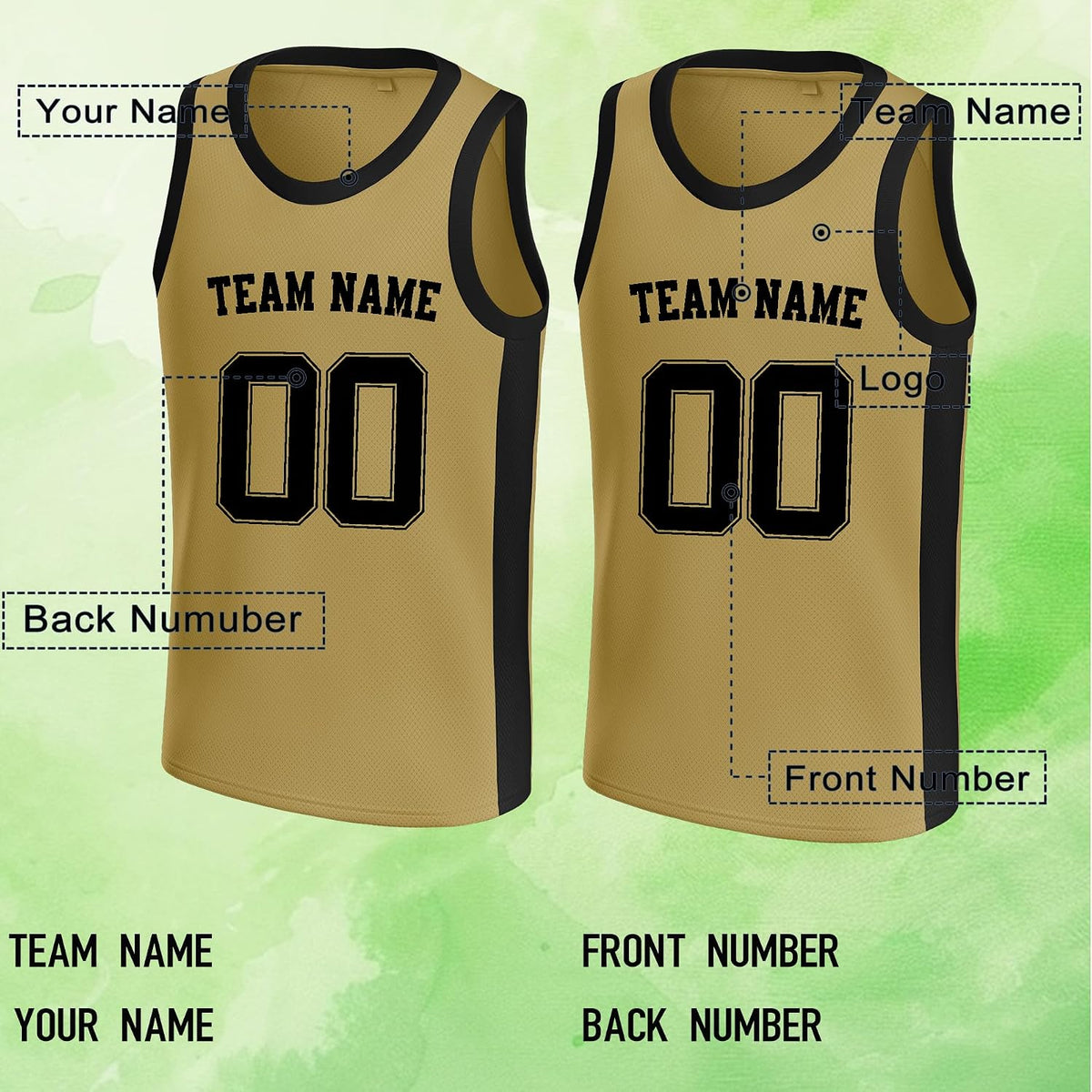 Custom Gold and Black Basketball Jersey - Personalized Name and Number Team Uniform