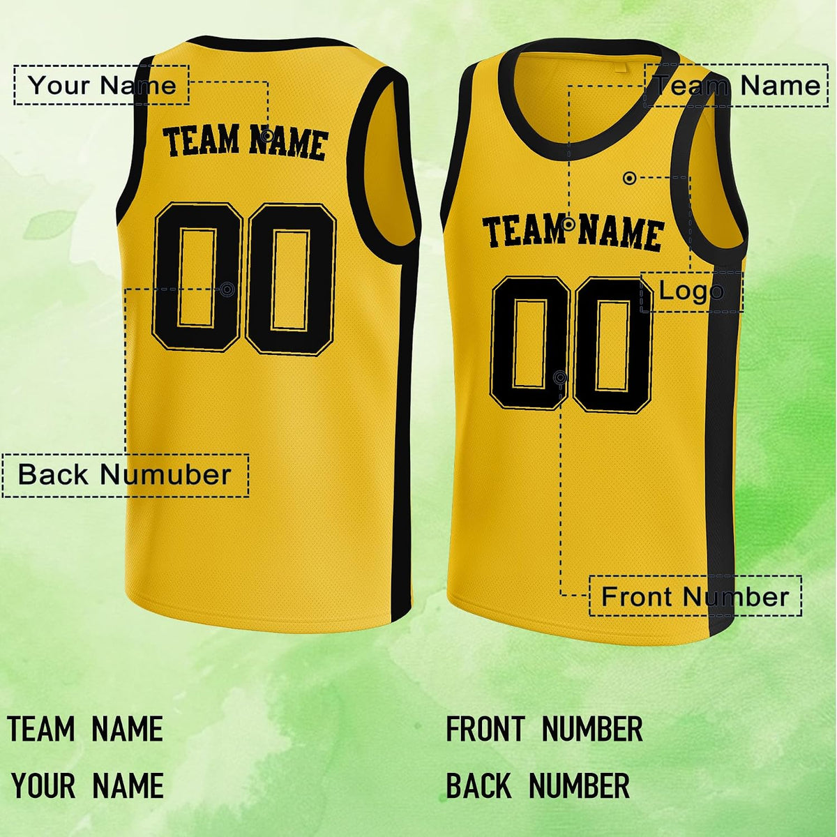 Custom Yellow and Black Basketball Jersey with Name and Number