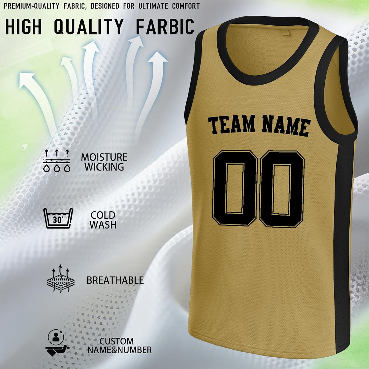 Custom Gold and Black Basketball Jersey - Personalized Name and Number Team Uniform