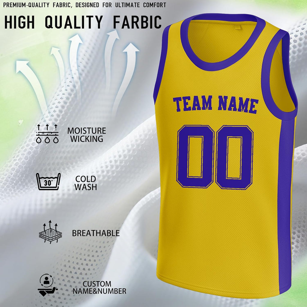 Custom Yellow and Purple Basketball Jersey with Name and Number