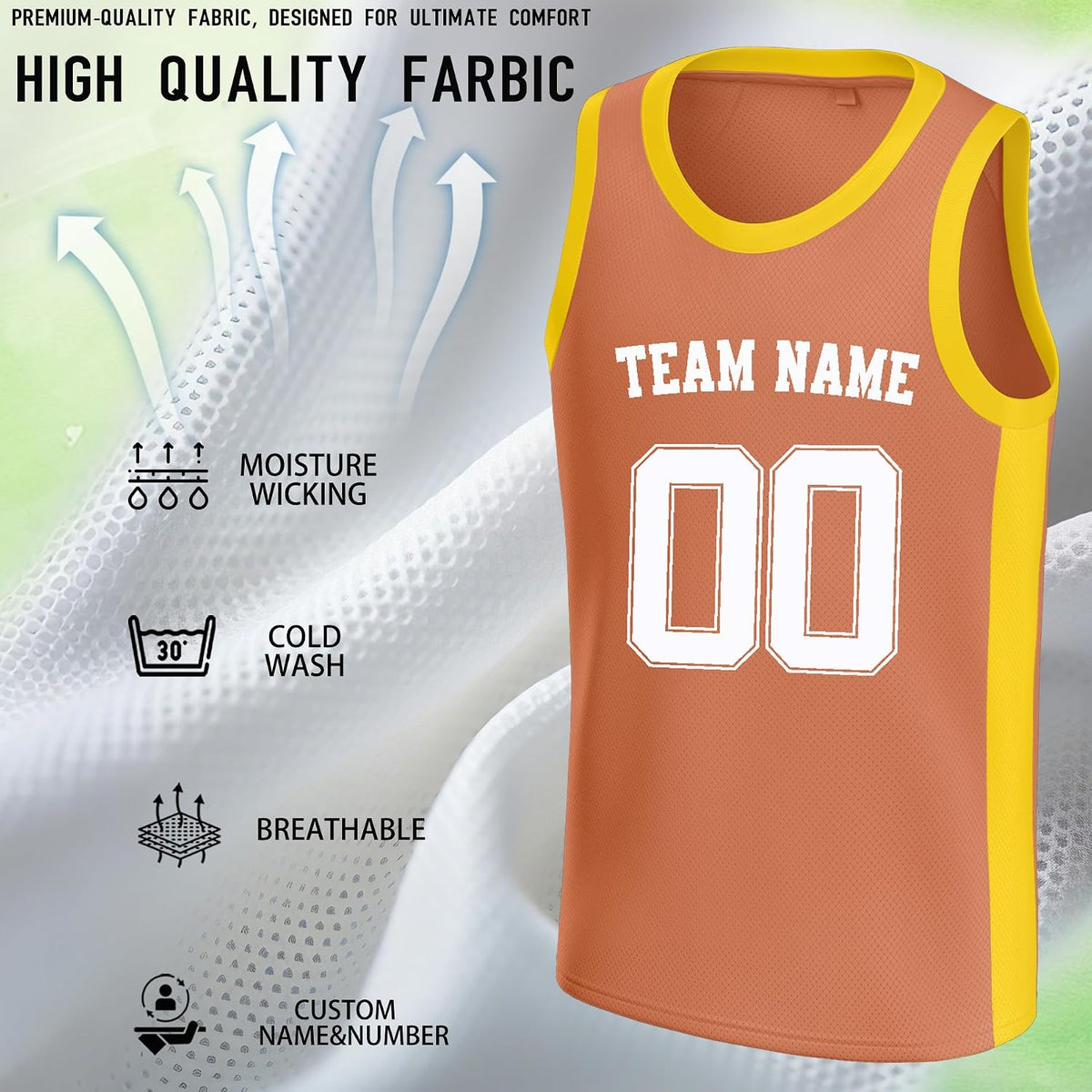 Custom Terracotta and Yellow Basketball Jersey