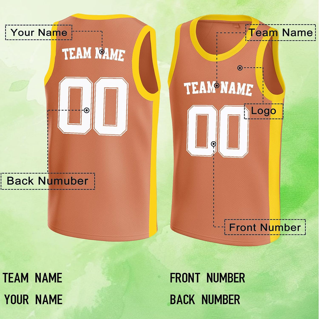 Custom Terracotta and Yellow Basketball Jersey