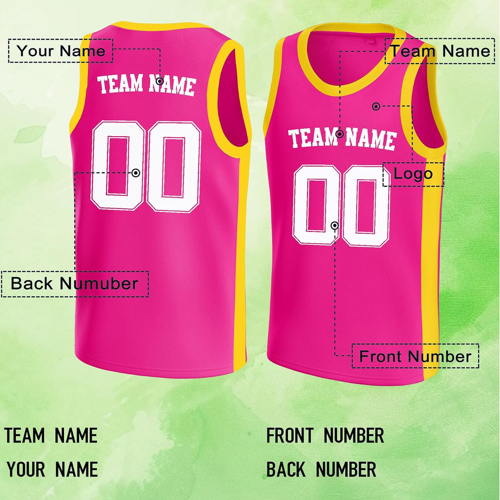 Custom Pink and Yellow Basketball Jersey with Name and Number