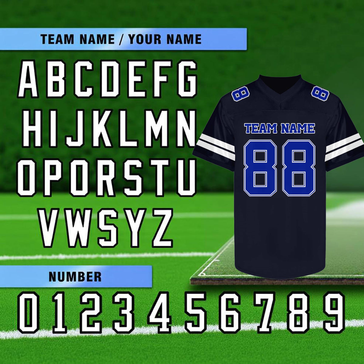 Custom Black and Blue Football Jersey - Personalized Team and Practice Shirt