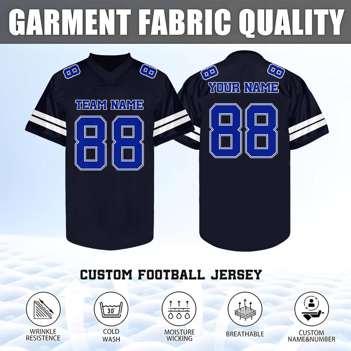 Custom Black and Blue Football Jersey - Personalized Team and Practice Shirt