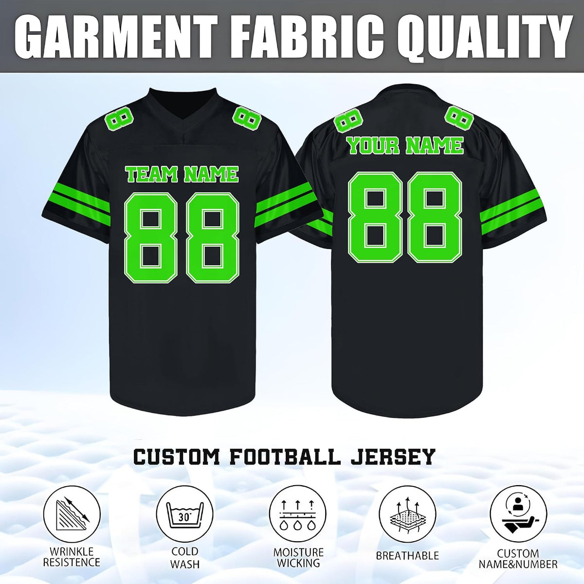 Custom Black and Neon Green Football Jersey Personalized Name and Number Team Uniform