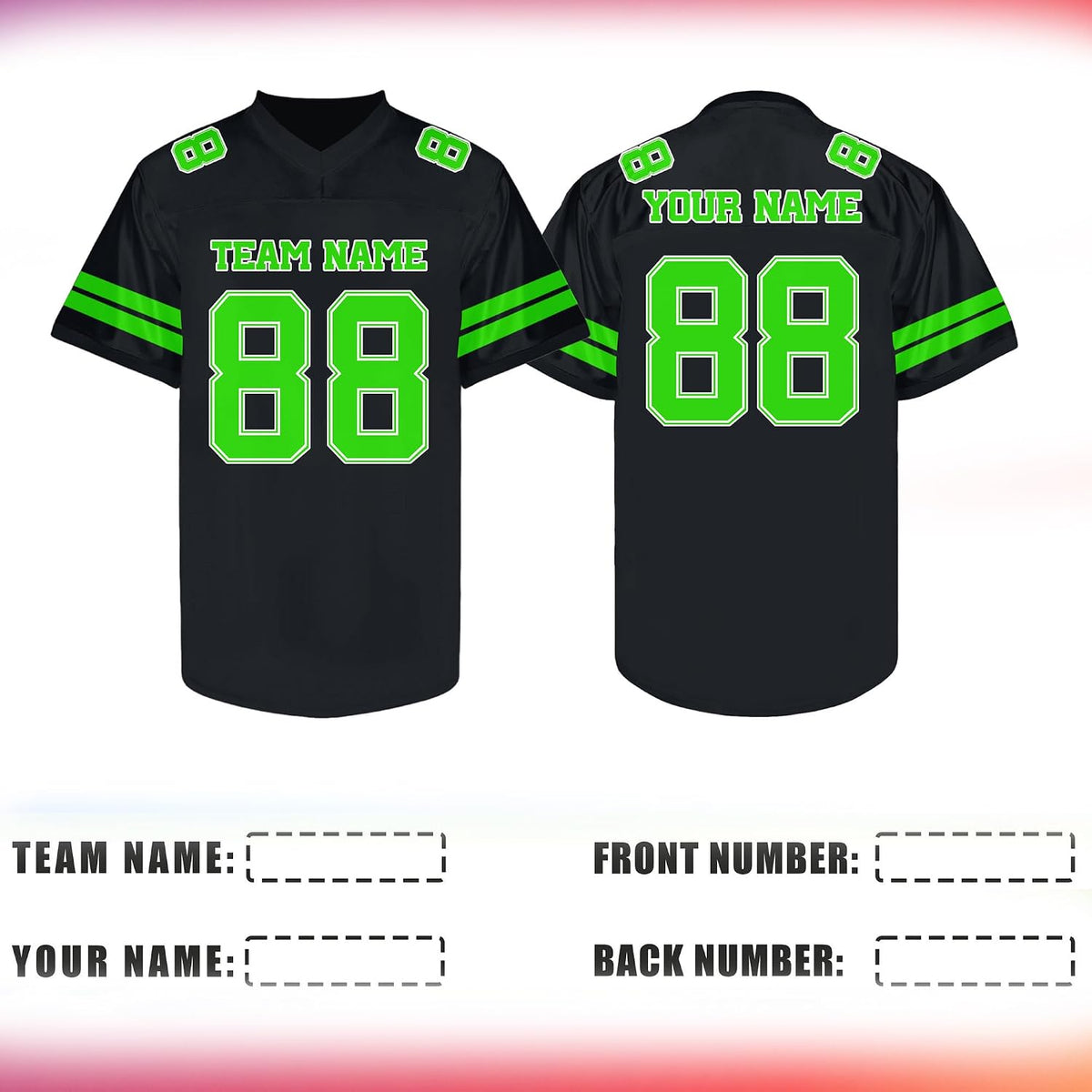 Custom Black and Neon Green Football Jersey Personalized Name and Number Team Uniform