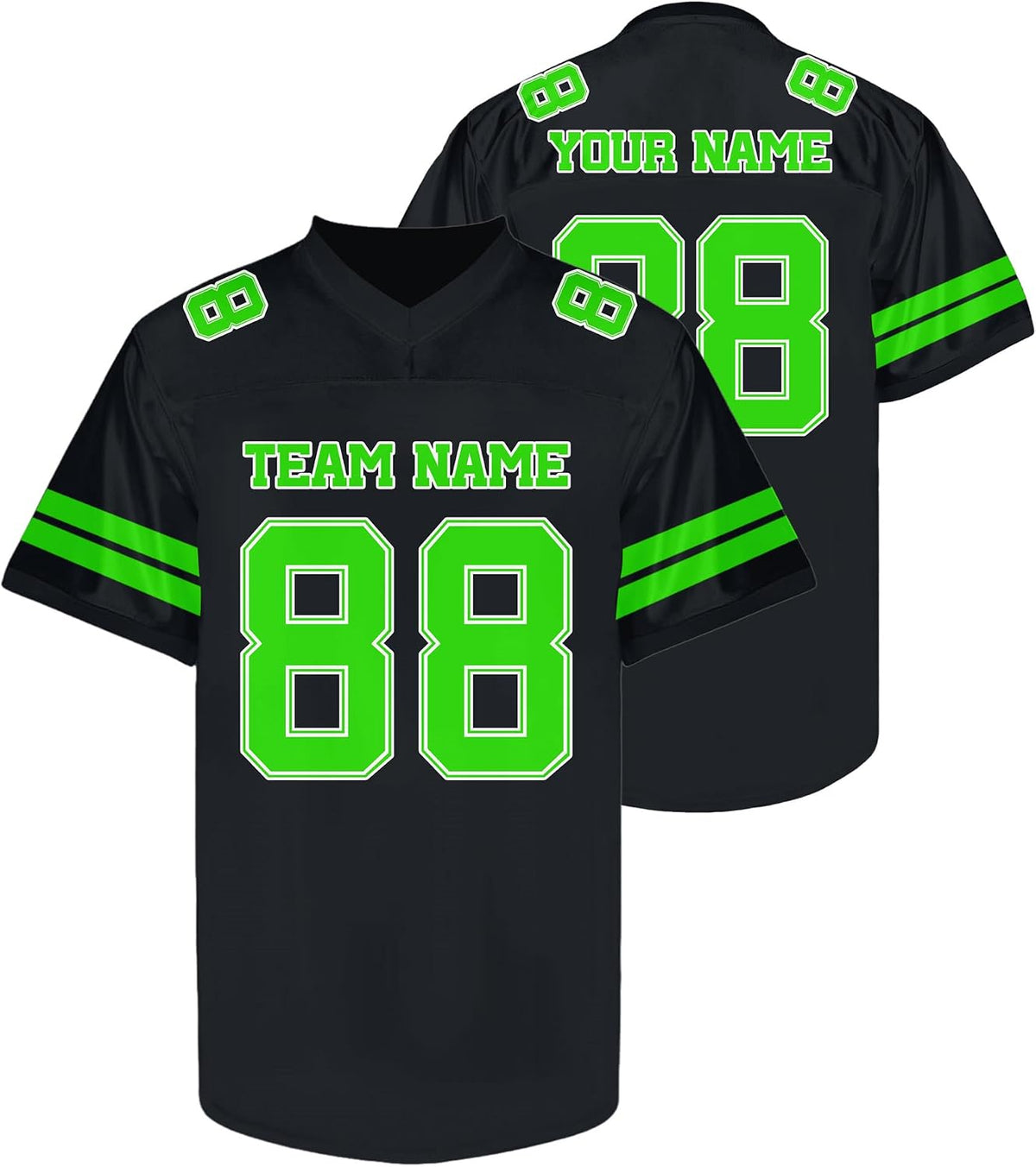 Custom Black and Neon Green Football Jersey Personalized Name and Number Team Uniform
