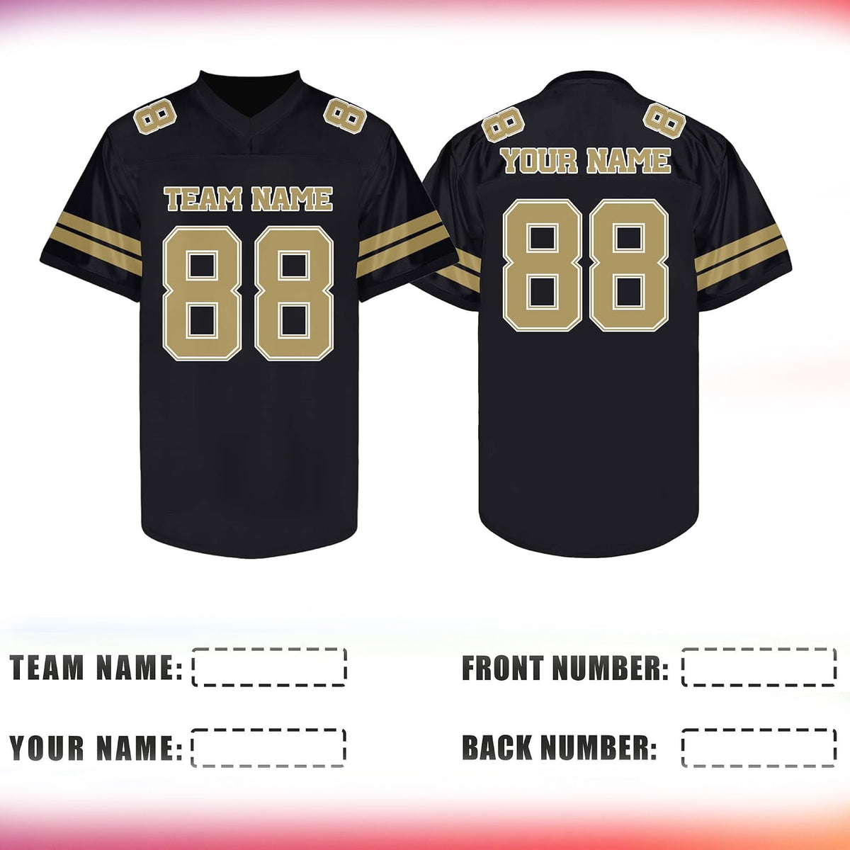 Custom Black and Yellow Football Jersey - Personalized Team and Practice Shirt