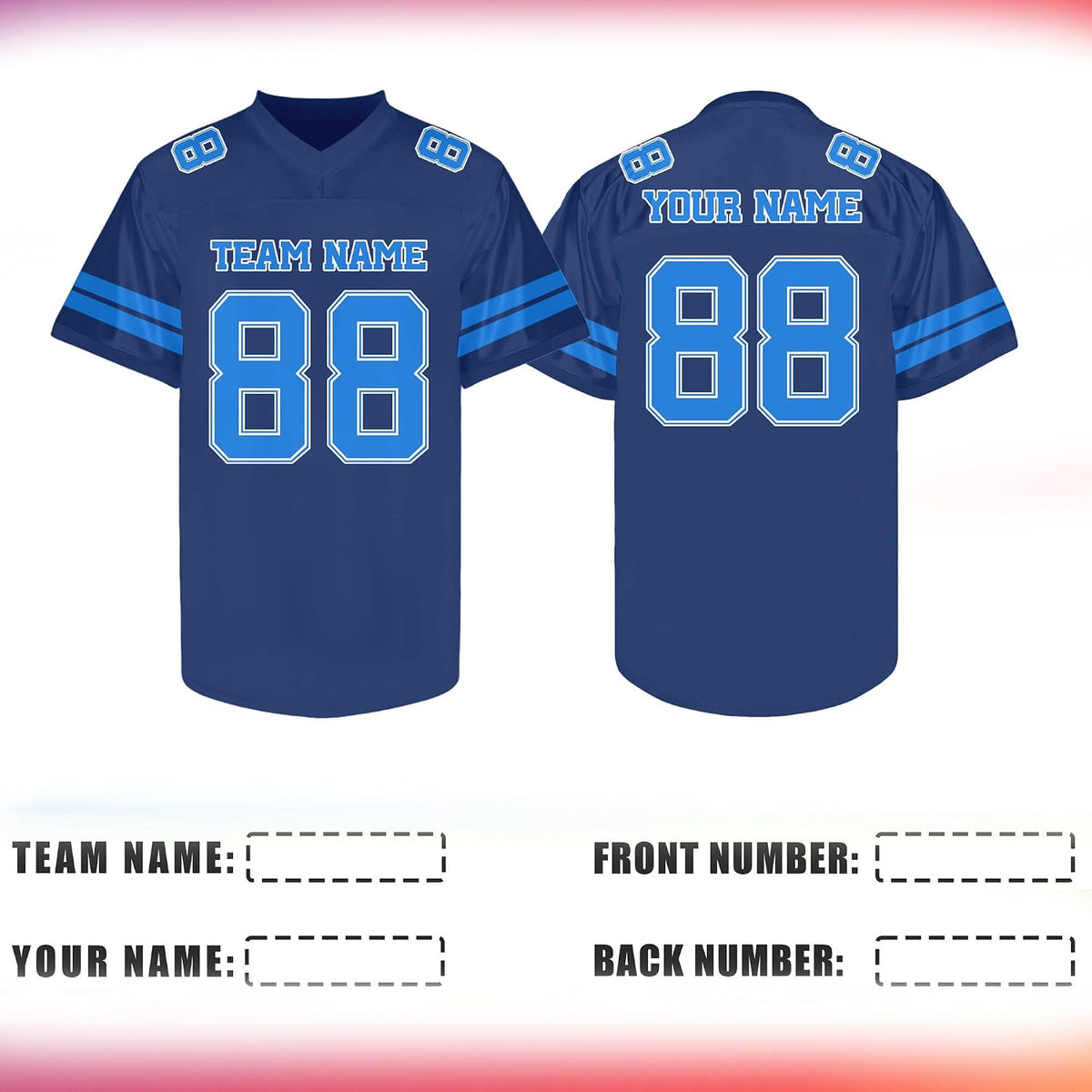 Custom Two-Tone Blue Football Jersey - Personalized Team Uniform and Practice Shirt