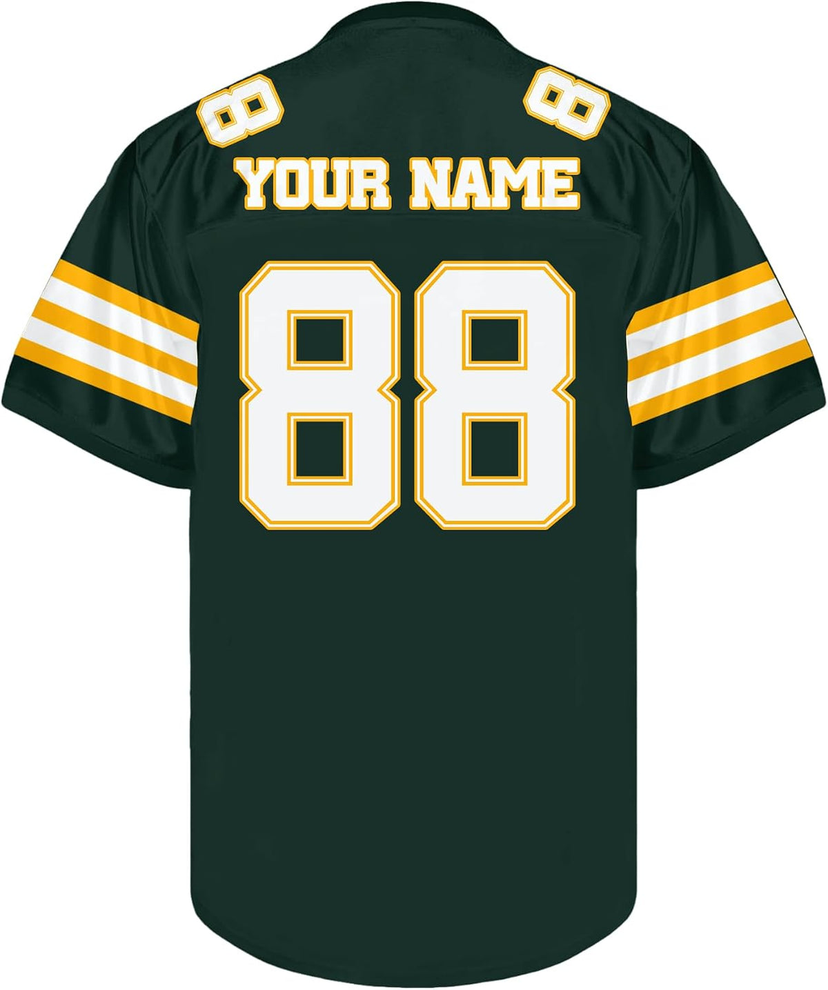 Custom Dark Green Football Jersey with Yellow and White Triple Sleeve Stripes