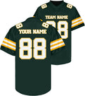 Custom Dark Green Football Jersey with Yellow and White Triple Sleeve Stripes