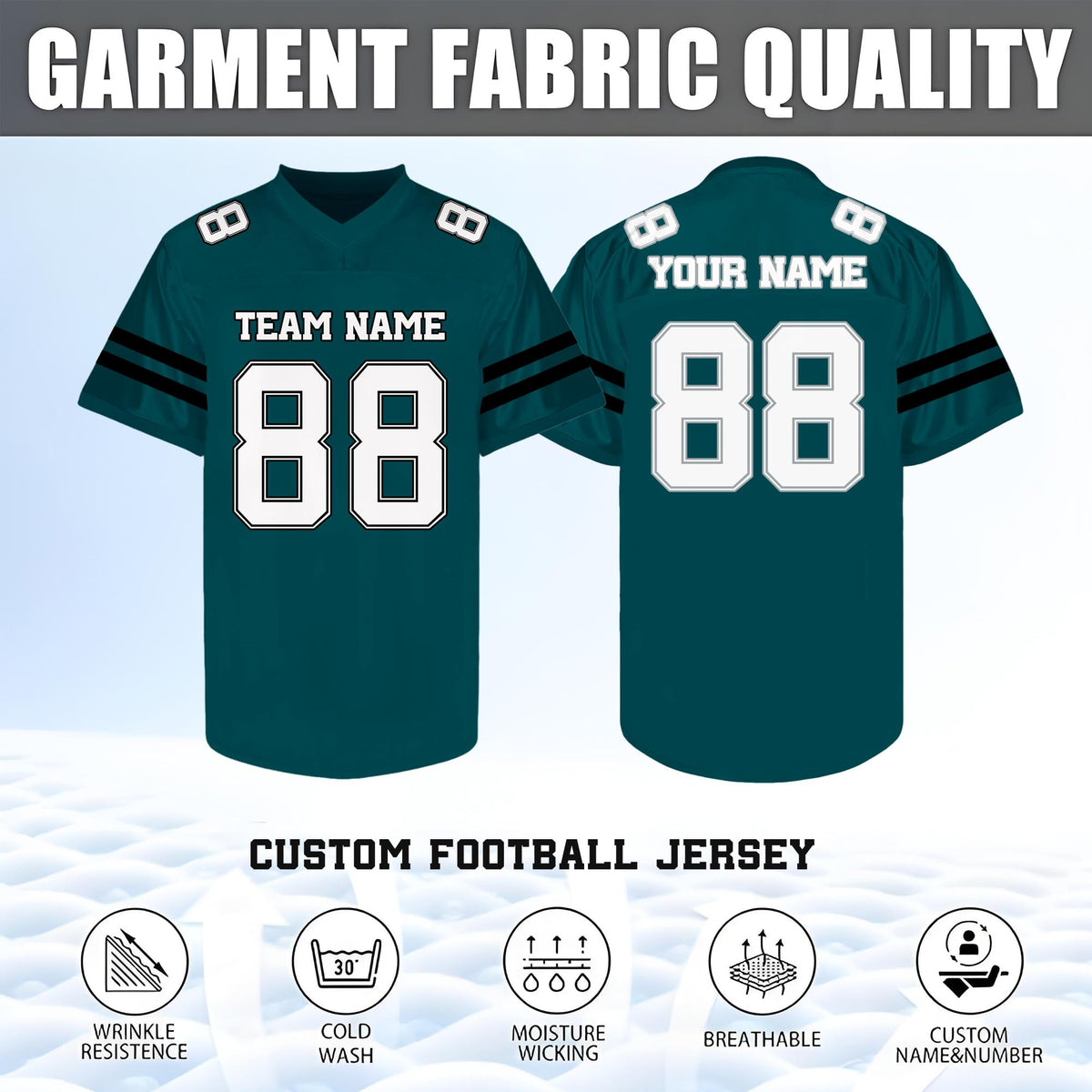 Custom Green and White Football Jersey - Personalized Team and Practice Shirt
