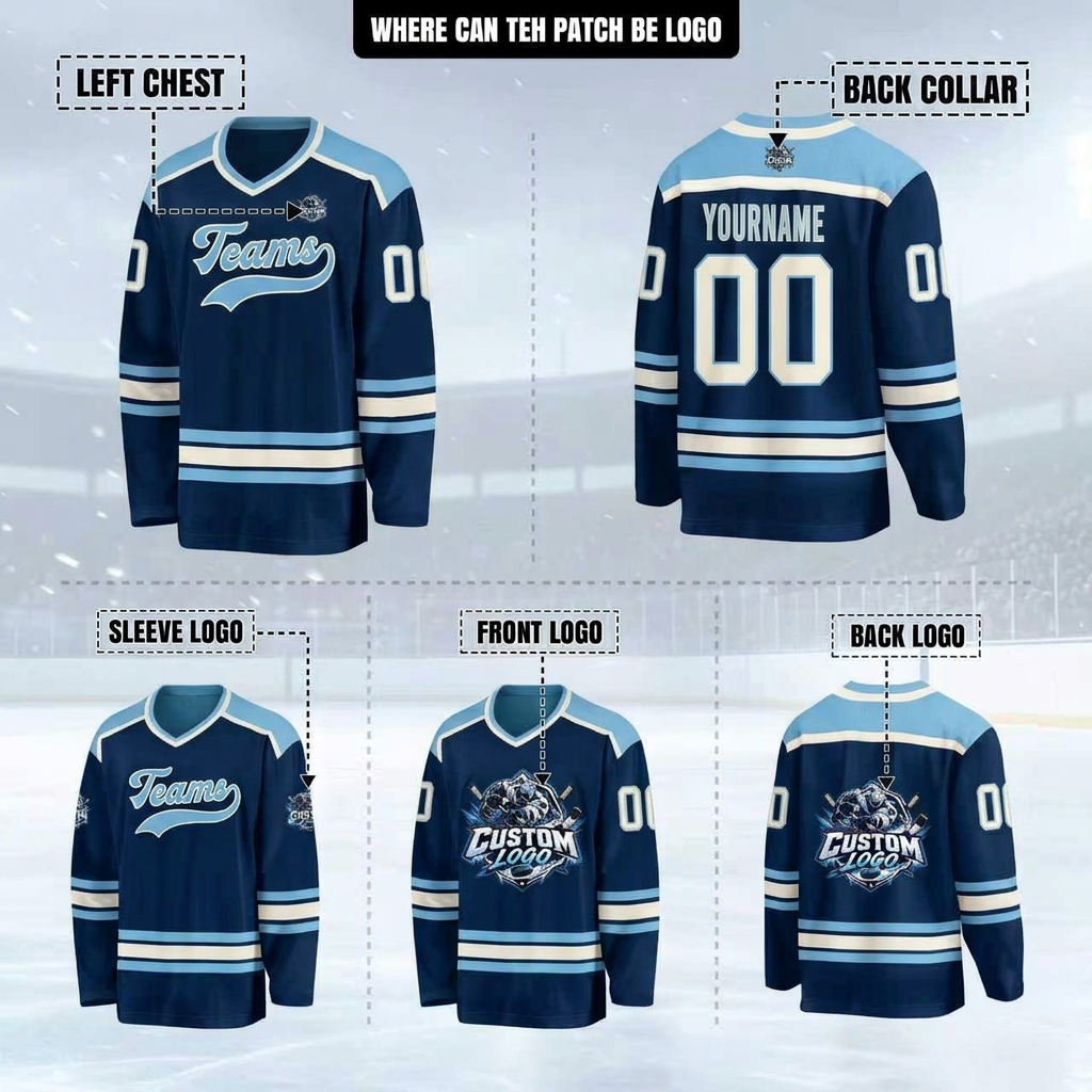 Custom White, Navy and Red Hockey Jersey