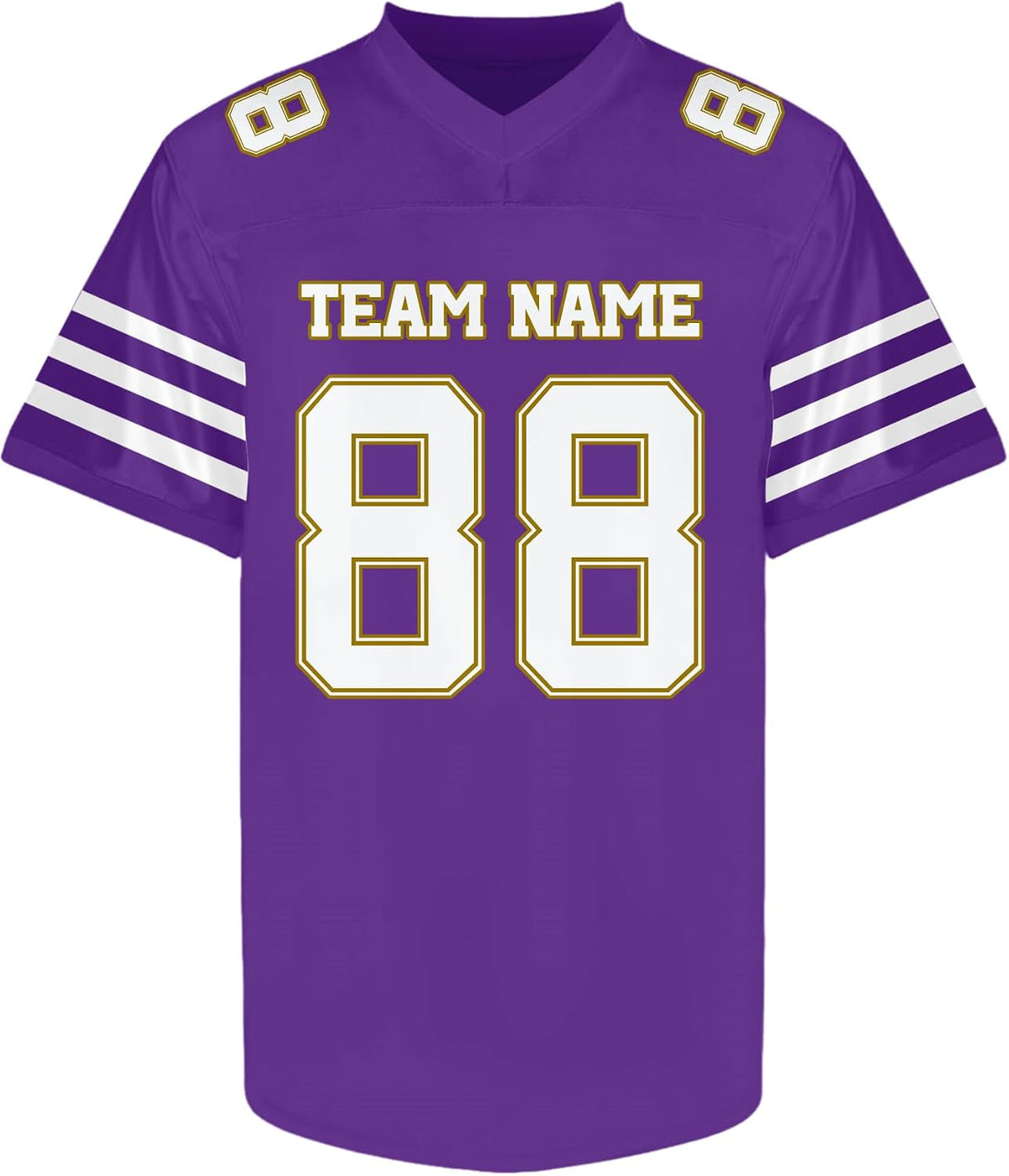 Custom Purple White and Gold Football Jersey Personalized Name and Number Team Uniform
