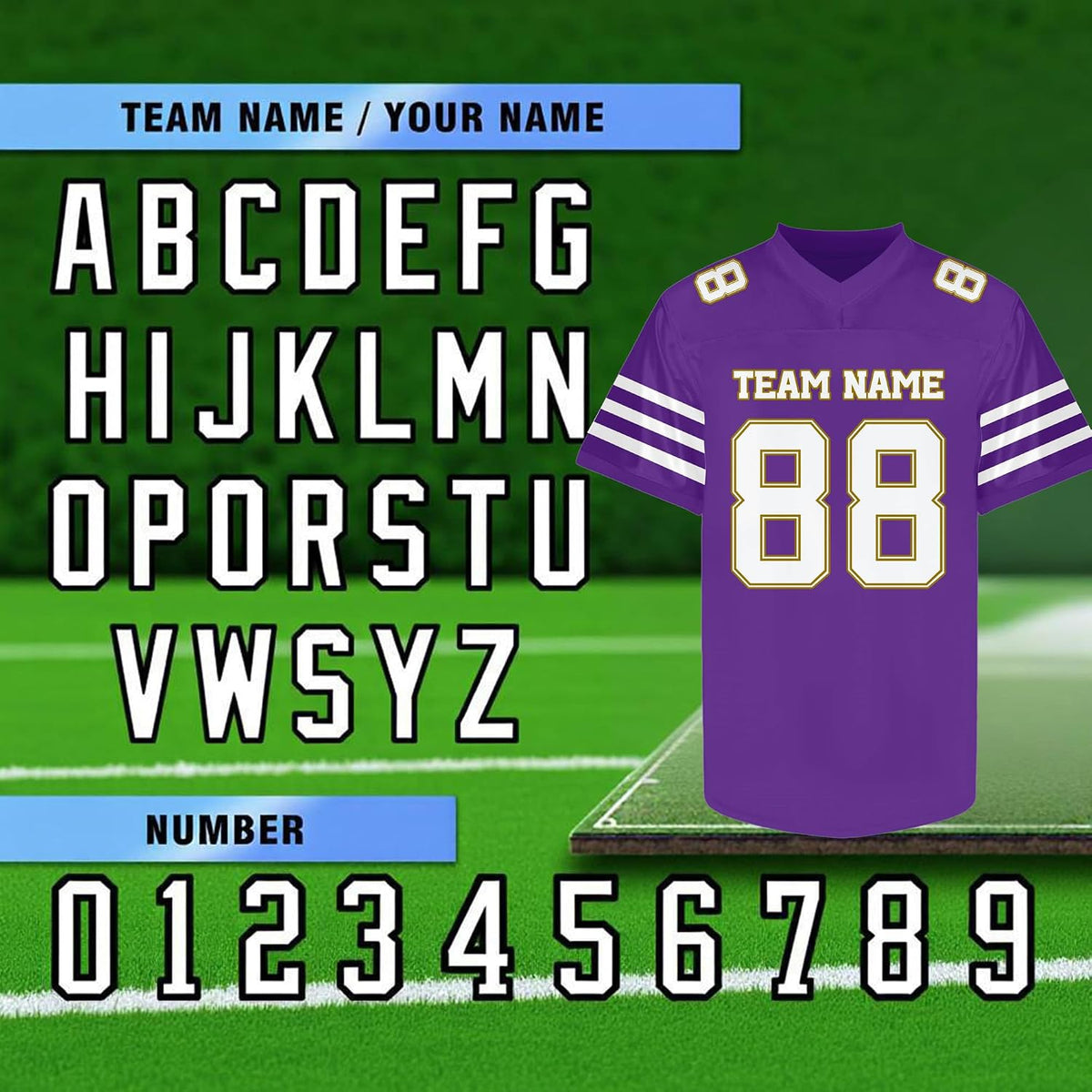 Custom Purple White and Gold Football Jersey Personalized Name and Number Team Uniform